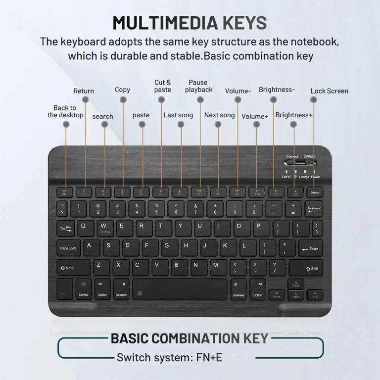 10-Inch Bluetooth Keyboard with Battery-Powered Mouse