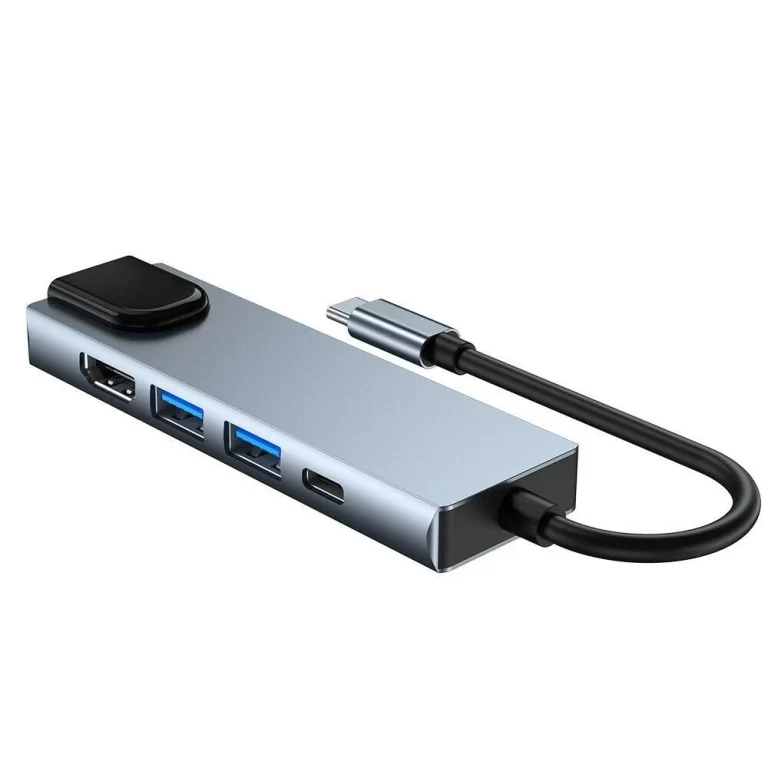 5 IN 1 Type-C to USB 3.0 Hub 4K HDMI RJ45 Ethernet Adapter for Macbook Keyboard