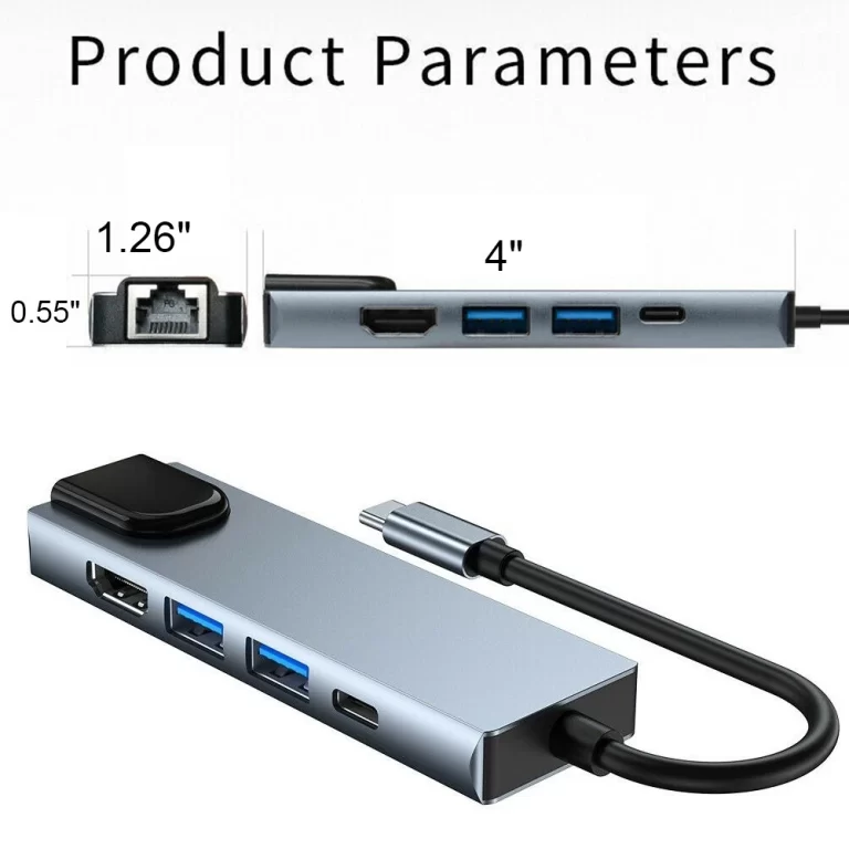5 IN 1 Type-C to USB 3.0 Hub 4K HDMI RJ45 Ethernet Adapter for Macbook Keyboard