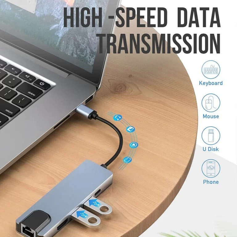 5 IN 1 Type-C to USB 3.0 Hub 4K HDMI RJ45 Ethernet Adapter for Macbook Keyboard