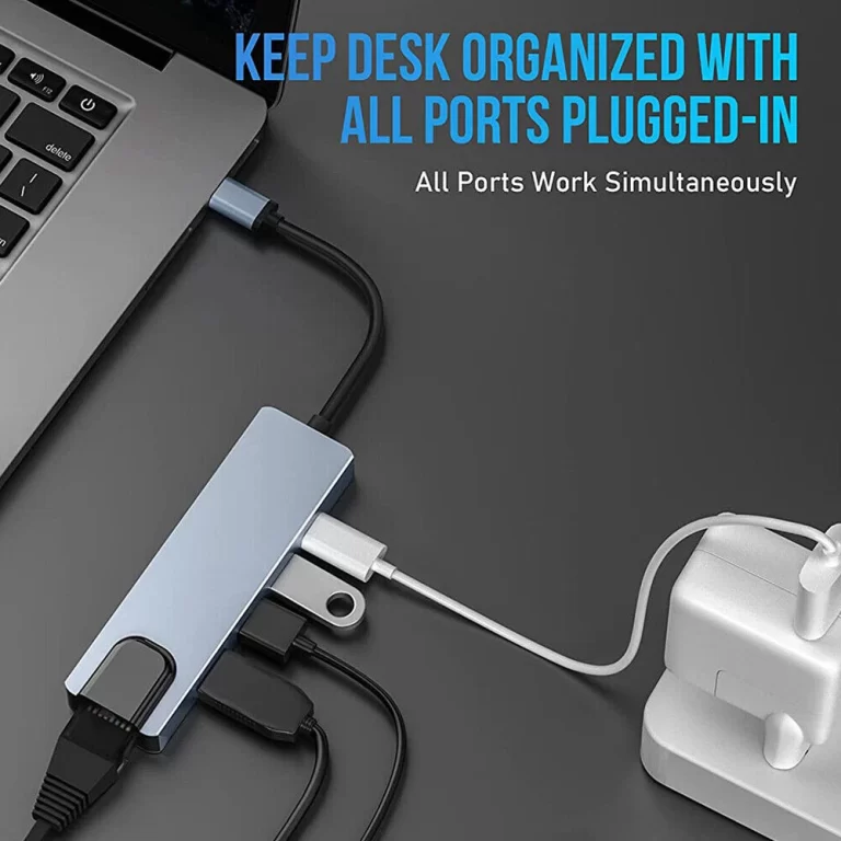 5 IN 1 Type-C to USB 3.0 Hub 4K HDMI RJ45 Ethernet Adapter for Macbook Keyboard